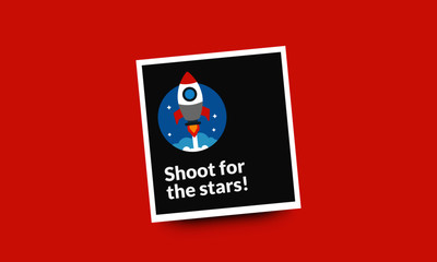 Shoot for the stars  motivational quote with rocket ship illustration