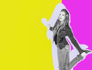 beautiful smiling woman girl in casual hipster clothes isolated on white background colorful party match