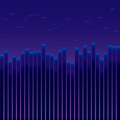 The city before sunrise. Background for text. It looks like an equalizer, the amplitude of sound, the volume of trading on the exchange.