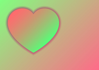 Heart love symbol for Valentine's day from paper cut pastel color of red and green gradients with shadows for banner, poster, greeting card. Vector illustration.