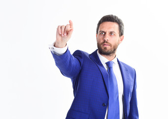 Modern business opportunity. Business estimating. Business man architect engineer interact digital surface. Modeling and design. Digital technology. Interactive surface. Digital modeling for business