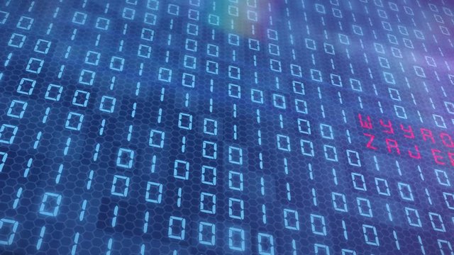 Video animation of moving binary code in blue with the message access denied in red. Motion background - depth of field.
