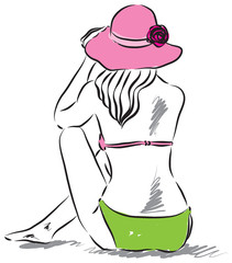lady with a hat in bikini illustration