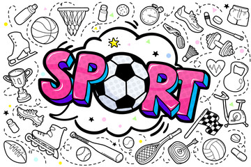 Message Sport with soccer ball in pop art style