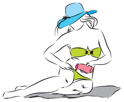 Lady sunscreen lotion cream protection illustration