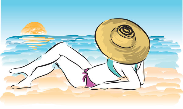 lady at the beach illustration