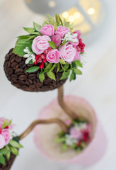 A coffee tree. Ornamental tree. Topiary. Wedding Decoration and Lantern