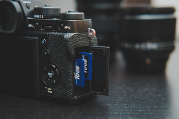 Fujifilm camera with memory cards in it