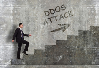 Business, technology, internet and networking concept. A young entrepreneur goes up the career ladder: Ddos attack