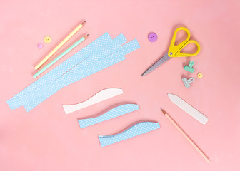 Scrapbooking master class. Diy. Make a Valentines day card whith paper hearts. Women's hobby. Craft...