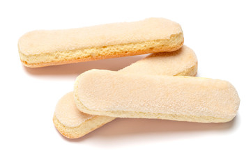 Traditional Italian Savoiardi ladyfingers Biscuits on White Background