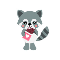 cartoon cute raccoon with  lovely chocolate