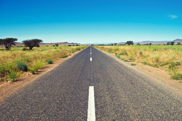 Endless road in Sahara Desert, Africa