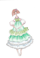 Graphic illustration of girl in green.