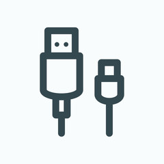 USB cable outline icon, usb data cable adapter vector icon