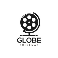 Vector Cinema and Globe Concept Logo Film Earth Design Symbol Travel Production Sign