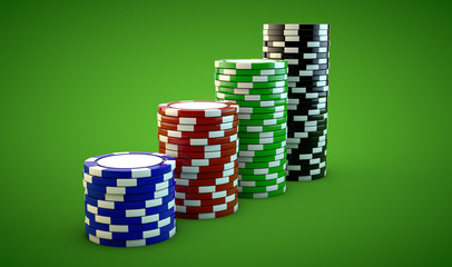 four stacks of poker chips