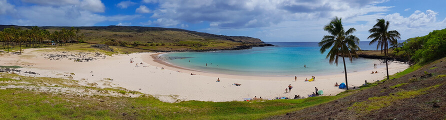 Fototapeta na wymiar Anakena Beach, the most beautiful beach on Easter Island, Chile