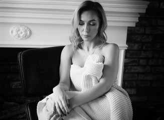 Black and white portrait of beautiful sensual woman.