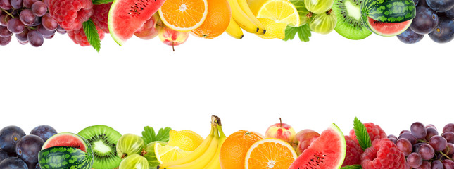 Collage of mixed fruits. Fresh color fruits
