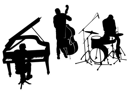Music man whit jazz band on white background