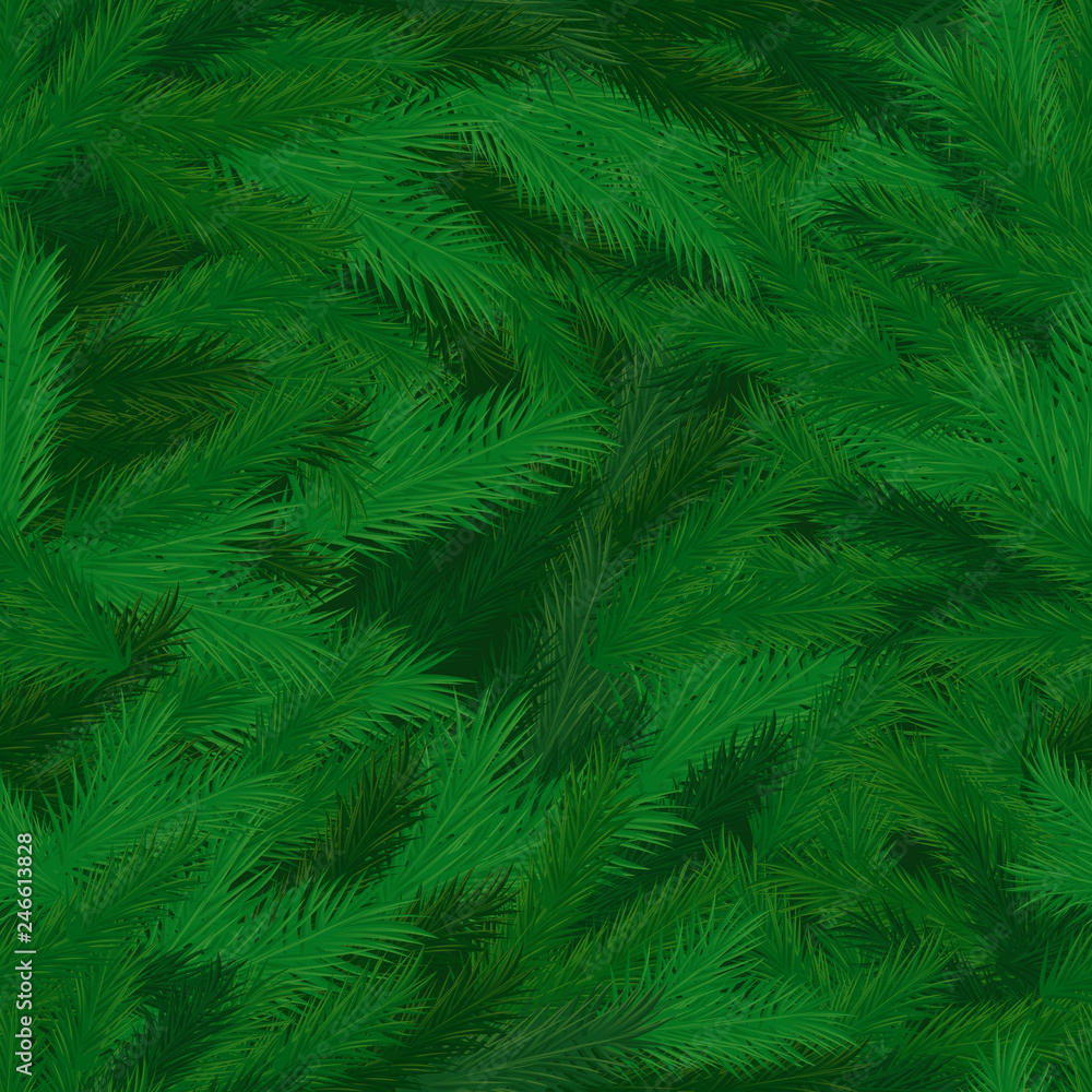 Poster pine tree branches with needles seamless pattern vector. 3d evergreen nature, green twigs coniferous