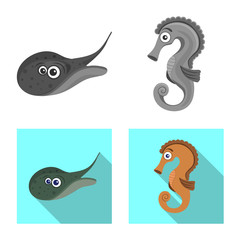 Vector design of sea and animal icon. Collection of sea and marine vector icon for stock.