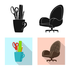 Vector illustration of furniture and work icon. Set of furniture and home vector icon for stock.