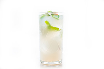 Fresh lychee mojito isolated on white. Selective focus. Shallow depth of field. 