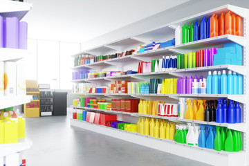 Regal im Supermarkt mit generischen Produkten