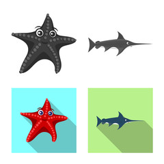 Vector design of sea and animal icon. Collection of sea and marine vector icon for stock.
