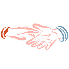 people stretch each other's hand, colored outline