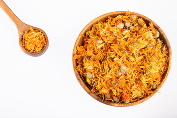 Dried calendula flowers - Calendula officinalis. Text space