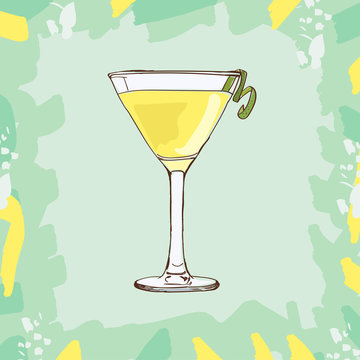 White lady cocktail illustration. Alcoholic classic bar drink hand drawn vector. Pop art