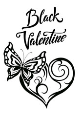 Black Valentine card with lettering