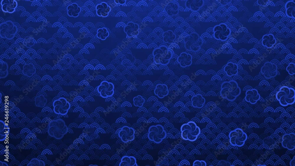Poster seamless loop blue pattern shapes of circles and flowers background animation