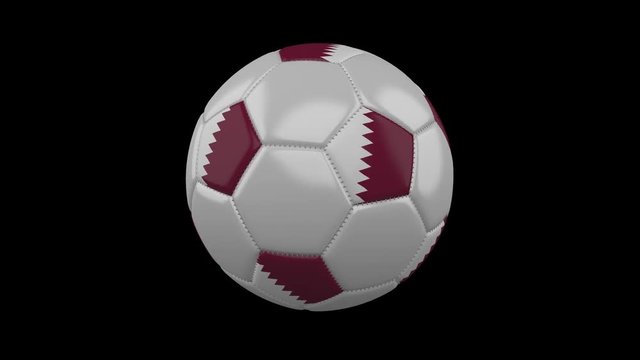 Soccer ball with the flag of Qatar colors rotates on transparent background, 3d rendering, prores footage with alpha channel, loop