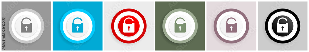 Poster Padlock icon set, vector illustrations in 6 options for web design and mobile applications