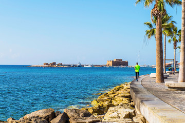 Obraz premium Sports morning on the embankment of Cyprus
