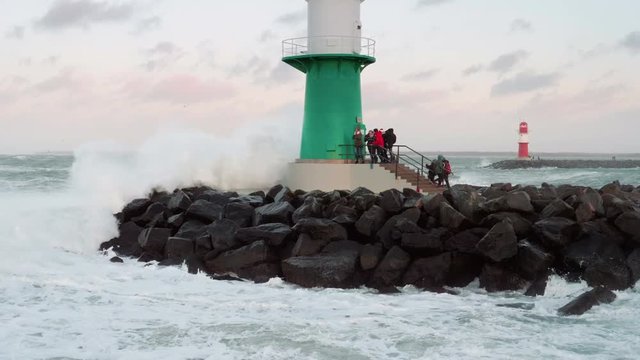 Slow motion shot of a strong storm at the baltic sea in Rostock Warnem&radic;&ordm;nde