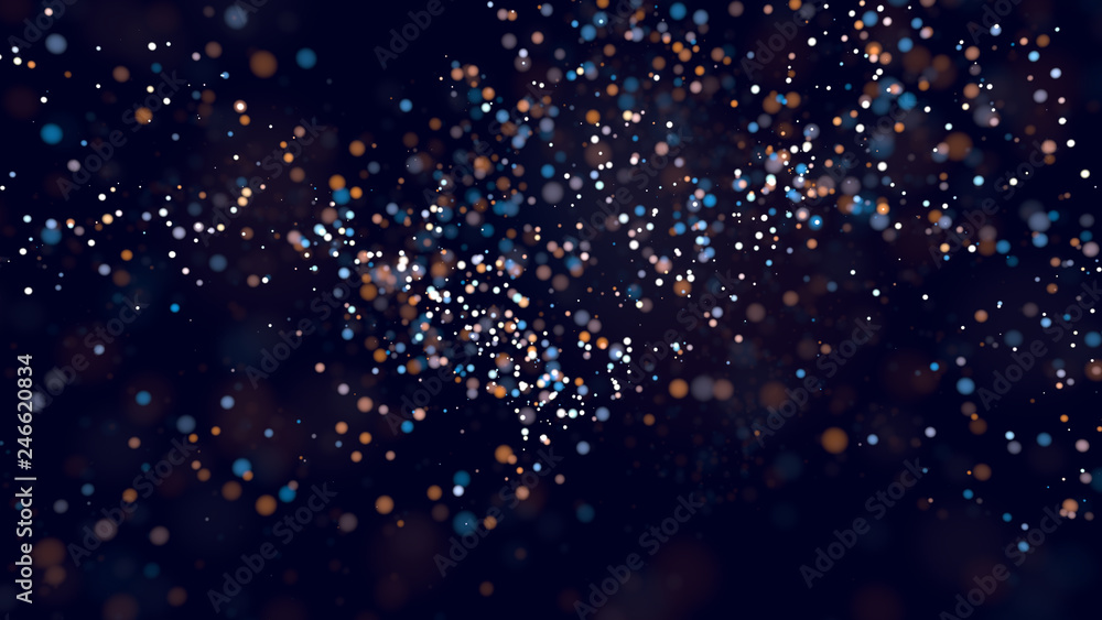 Poster abstract colorful bokeh defocused particles on the black background