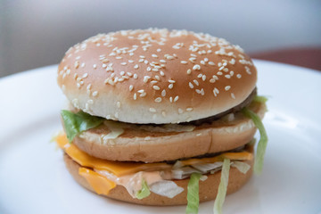 Big burger. Food fast food restaurant. Wrong food. Cholesterol