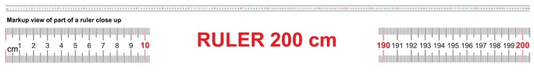 Ruler 200 cm. Precise measuring tool. Ruler scale 2,0 meter. Ruler grid 2000 mm.