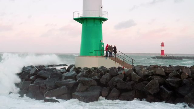Slow motion shot of a strong storm at the baltic sea in Rostock Warnem&radic;&ordm;nde