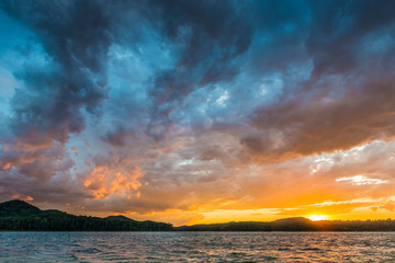 Naklejka na ściany i meble Clouds and Sunset on Cave Run Lake, KY
