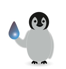 penguin holding  water drop in hand