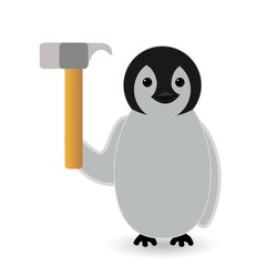 penguin holding hammer in hand and ready to start work