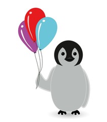 penguin having fun or playing with balloons