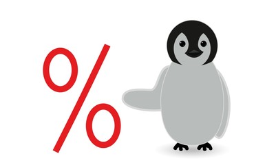 penguin showing some offer sign and doing some marketing sales
