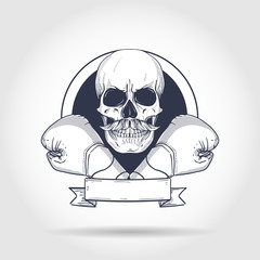 Hand drawn skull with boxing gloves